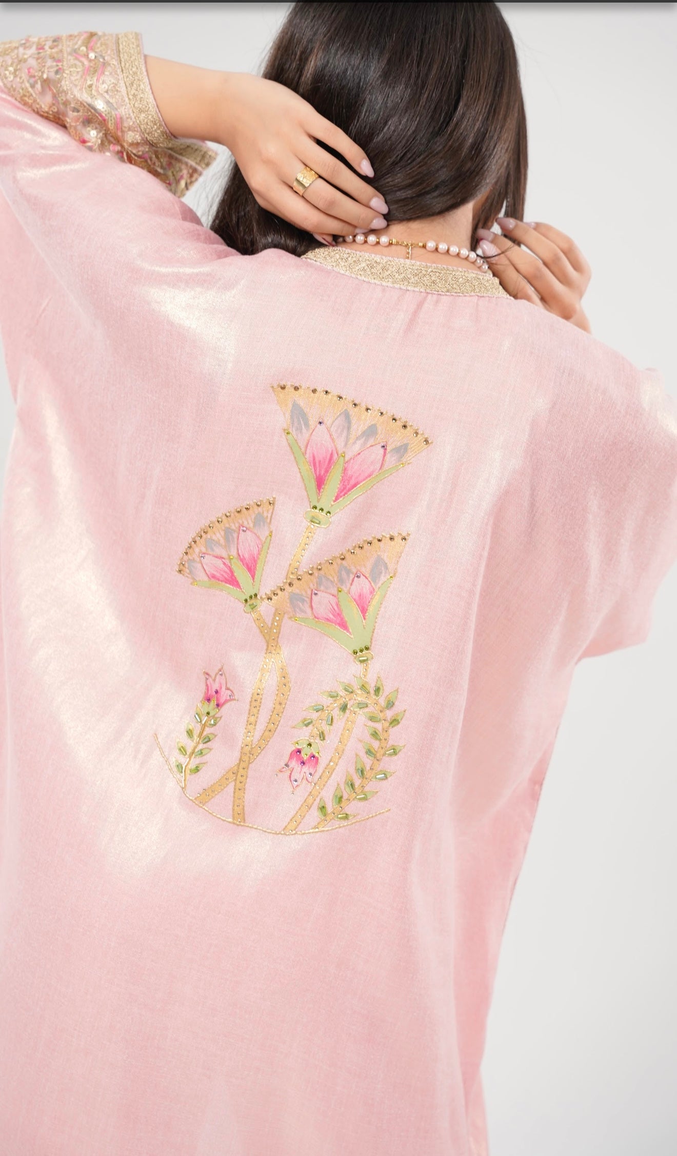 Lulwa Blush-Abaya with Art Paint