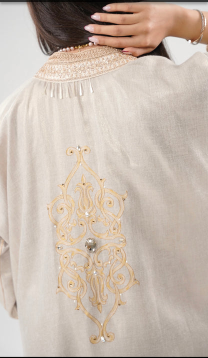 Lulwa Blush-Abaya with Art Paint